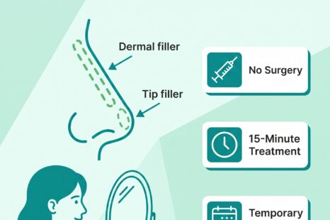 Infographic explaining non-surgical rhinoplasty options and benefits